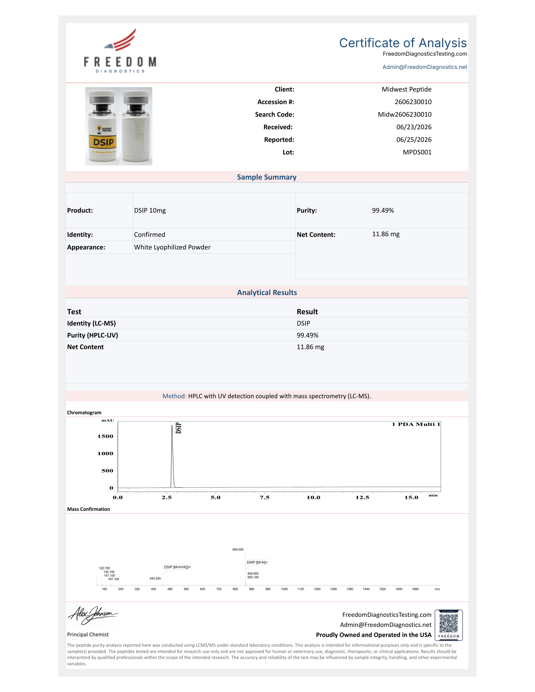 dsip coa Spray Reference Material | COA, USA DSIP 10mg Research-Grade Compound