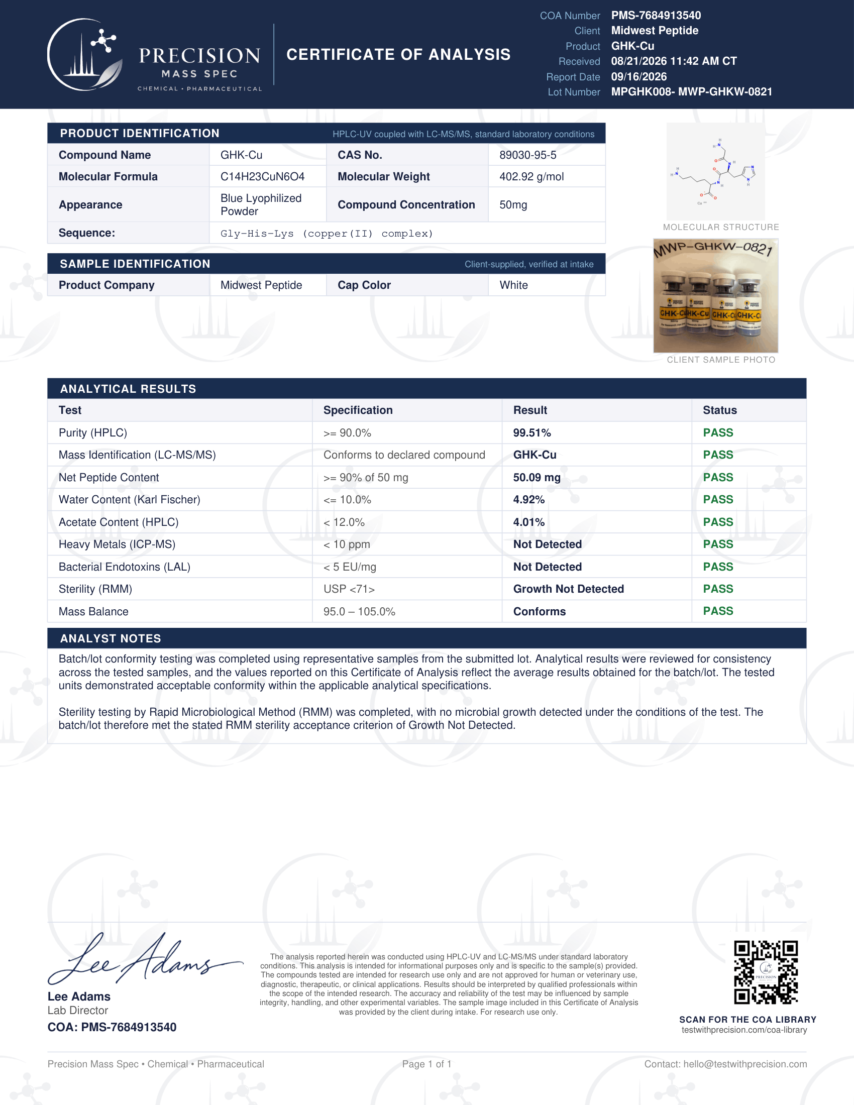 GHK-Cu 50mg Copper Peptide Research-Grade
